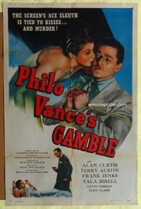5p695 PHILO VANCE'S GAMBLE 1sh '47 Alan Curtis, Terry Austin, film noir!