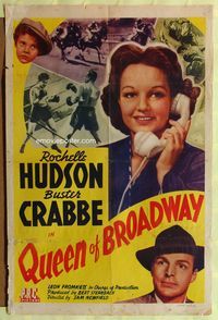 5p715 QUEEN OF BROADWAY 1sh '42 Saw Newfield directed, Rochelle Hudson, Buster Crabbe