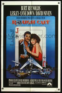 5p732 ROUGH CUT 1sh '80 Burt Reynolds, sexy Lesley-Anne Down, cool playing card artwork!