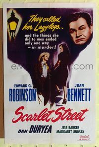5p742 SCARLET STREET 1sh R53 Fritz Lang, Edward G. Robinson, Joan Bennett, Dan Duryea