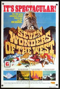 5p755 SEVEN WONDERS OF THE WEST 1sh '73 cool artwork of bald eagle, it's spectacular!