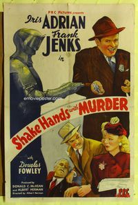 5p759 SHAKE HANDS WITH MURDER 1sh '44 Iris Adrian, Frank Jenks, wacky stone litho art!
