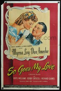 5p782 SO GOES MY LOVE 1sh '46 wonderful romantic art of Myrna Loy & Don Ameche!