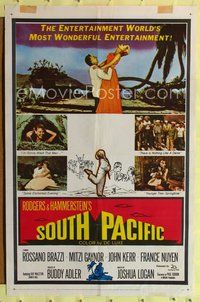 5p795 SOUTH PACIFIC 1sh '59 Rossano Brazzi, Mitzi Gaynor, Rodgers & Hammerstein musical!