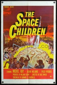 5p796 SPACE CHILDREN 1sh '58 Jack Arnold, great sci-fi art of kids & giant alien brain!