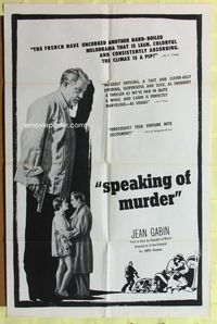 5p797 SPEAKING OF MURDER 1sh '57 Le Rouge est mis, image of Jean Gabin with pistol!