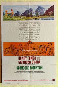 5p798 SPENCER'S MOUNTAIN 1sh '63 Henry Fonda, Maureen O'Hara, like Hamner's Waltons!