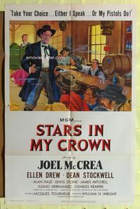 5p808 STARS IN MY CROWN 1sh '50 Ellen Drew, either Joel McCrea speaks or his pistols do!