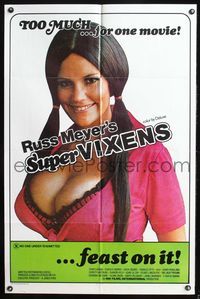 5p826 SUPER VIXENS 1sh '75 Russ Meyer, super sexy Shari Eubank is TOO MUCH for one movie!