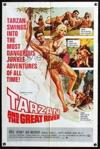 5p843 TARZAN & THE GREAT RIVER 1sh '67 art of Mike Henry in the title role w/sexy Diana Millay!
