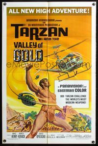 5p844 TARZAN & THE VALLEY OF GOLD 1sh '66 art of Henry throwing grenade at helicopter!
