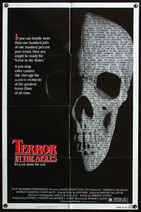 5p850 TERROR IN THE AISLES 1sh '84 cool close up skull image, a rollercoaster of scary moments!