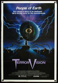 5p853 TERROR VISION 1sh '86 Diane Franklin, Gerrit Graham, wild alien invasion art!