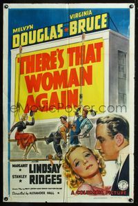5p858 THERE'S THAT WOMAN AGAIN style A 1sh '39 art of Melvyn Douglas & Virginia Bruce!
