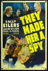 5p861 THEY MADE HER A SPY 1sh '39 artwork of Sally Eilers, Allan Lane, Fritz Leiber!