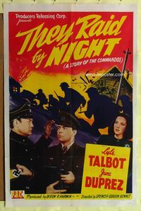 5p862 THEY RAID BY NIGHT 1sh '42 great artwork of World War II soldiers, Lyle Talbot!