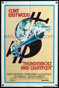 5p879 THUNDERBOLT & LIGHTFOOT style D 1sh '74 Ken Barr artwork of Clint Eastwood with HUGE gun!