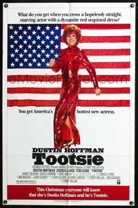 5p884 TOOTSIE advance 1sh '82 full-length Dustin Hoffman as himself and in drag!