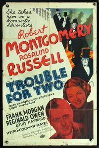 5p904 TROUBLE FOR TWO 1sh '36 Robert Montgomery, Rosalind Russell, from Robert Louis Stevenson!