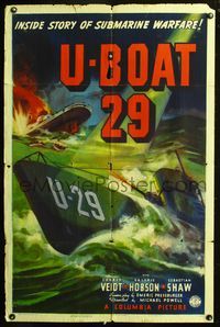 5p927 U-BOAT 29 1sh '39 Michael Powell & Emeric Pressburger, cool WWI submarine art!
