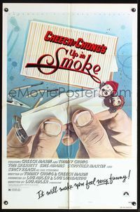 5p934 UP IN SMOKE style B 1sh '78 Cheech & Chong marijuana drug classic, great Scakisbrick artwork!