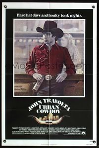 5p935 URBAN COWBOY 1sh '80 great image of John Travolta in cowboy hat at bar!