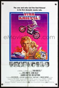 5p943 VIVA KNIEVEL 1sh '77 best artwork of the greatest motorcycle daredevil!