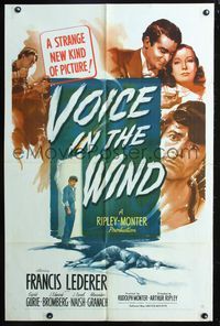 5p946 VOICE IN THE WIND 1sh '44 Francis Lederer, a strange new kind of picture, cool art!