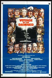 5p949 VOYAGE OF THE DAMNED style B 1sh '76 Faye Dunaway, Max Von Sydow, Richard Amsel art!