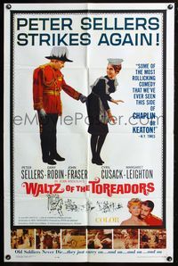 5p952 WALTZ OF THE TOREADORS 1sh '62 wacky image of Peter Sellers pinching maid!