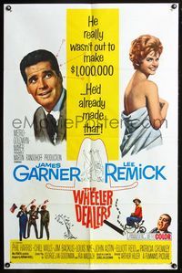 5p956 WHEELER DEALERS 1sh '63 James Garner, sexy Lee Remick wrapped in a sheet!
