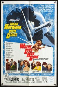 5p959 WHERE LOVE HAS GONE 1sh '64 Susan Hayward, Bette Davis, trashy Harold Robbins!