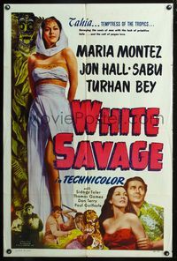 5p960 WHITE SAVAGE 1sh R49 sexiest full-length of Maria Montez in sarong, Jon Hall, Sabu!
