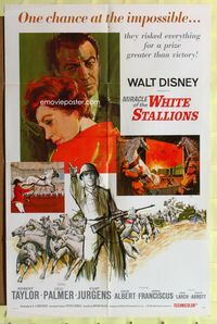 5p615 MIRACLE OF THE WHITE STALLIONS 1sh '63 Walt Disney, Lipizzaner stallions & soldiers art!