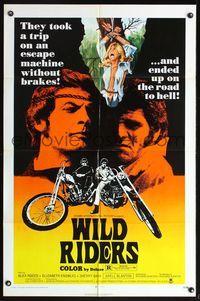 5p968 WILD RIDERS 1sh '71 Alex Rocco & another biker end up on the road to Hell!