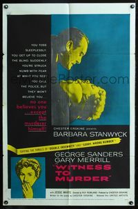 5p977 WITNESS TO MURDER 1sh '54 no one believes what Barbara Stanwyck saw except for the murderer!