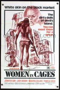 5p983 WOMEN IN CAGES 1sh '71 Joe Smith art of sexy girls behind bars, Pam Grier!