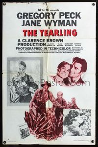 5p988 YEARLING style D 1sh R56 Gregory Peck, Jane Wyman, Claude Jarman Jr., classic!