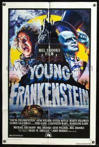 5p993 YOUNG FRANKENSTEIN style B 1sh '74 Mel Brooks, Alvin art of Wilder, Peter Boyle & Feldman!