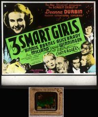 5t057 3 SMART GIRLS glass slide '36 Deanna Durbin, Binnie Barnes, Alice Brady, Ray Milland