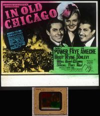 5t060 IN OLD CHICAGO glass slide '38 smiling portrait of Tyrone Power, Alice Faye & Don Ameche!