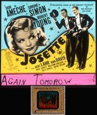 5t062 JOSETTE glass slide '38 pretty Simone Simon, Don Ameche & Robert Young in tuxedos!