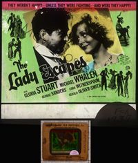 5t069 LADY ESCAPES glass slide '37 wacky close up of ruffled Gloria Stuart & Michael Whalen!