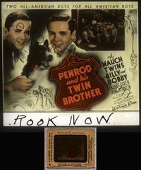 5t077 PENROD & HIS TWIN BROTHER glass slide '38 Mauch Twins Billy & Bobby with cute dog!