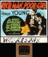 5t079 RICH MAN, POOR GIRL glass slide '38 millionaire Robert Young romances Ruth Hussey, Lew Ayres