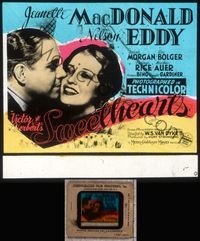 5t084 SWEETHEARTS glass slide '38 close up of Nelson Eddy kissing Jeanette MacDonald's cheek!