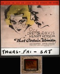 5t086 THAT CERTAIN WOMAN glass slide '37 art of Henry Fonda & Bette Davis, with those eyes!