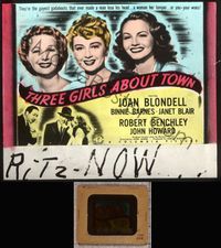 5t092 THREE GIRLS ABOUT TOWN glass slide '41 smiling Joan Blondell, Binnie Barnes & Janet Blair!