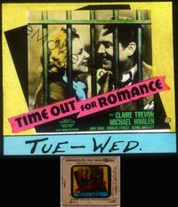 5t094 TIME OUT FOR ROMANCE glass slide '37 great c/u of Claire Trevor & Michael Whalen behind bars!