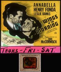 5t104 WINGS OF THE MORNING glass slide R46 c/u of Henry Fonda & Annabella + horse racing art!